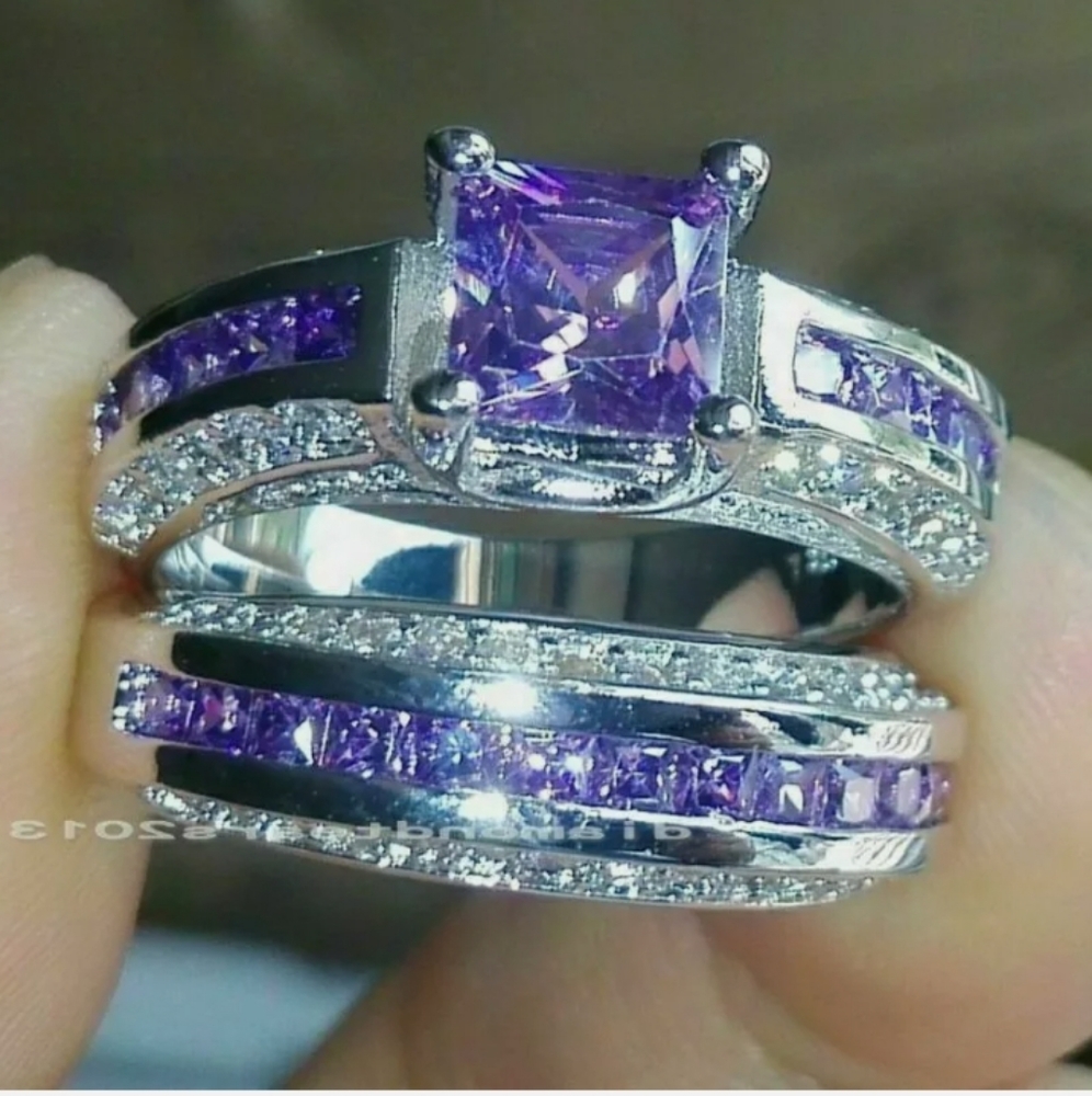 Amethyst & White Topaz S925 SilverRing Set